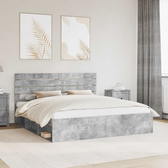 Cadru de pat cu headboard Beton 180 x 200 cm Lemn de pin masiv - WALTI WALTI