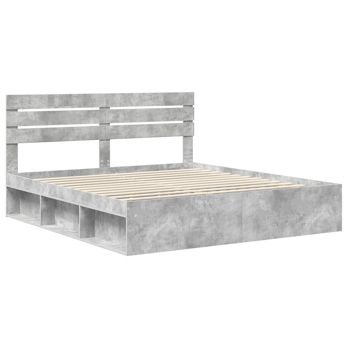 Cadru de pat cu headboard Beton 180 x 200 cm Lemn de pin masiv - WALTI WALTI
