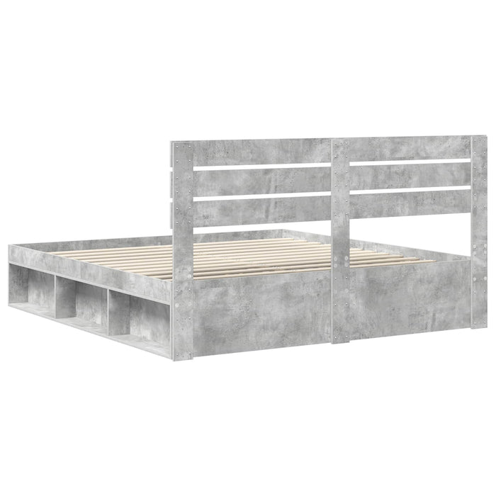 Cadru de pat cu headboard Beton 180 x 200 cm Lemn de pin masiv - WALTI WALTI