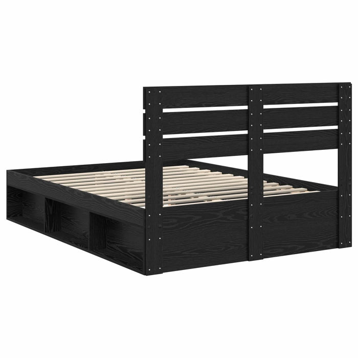 Cadru de pat cu headboard Negru 160 x 200 cm Lemn de pin masiv - WALTI WALTI