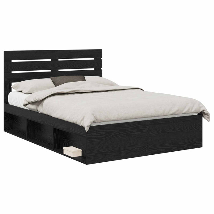 Cadru de pat cu headboard Negru 150 x 200 cm Lemn de pin masiv - WALTI WALTI