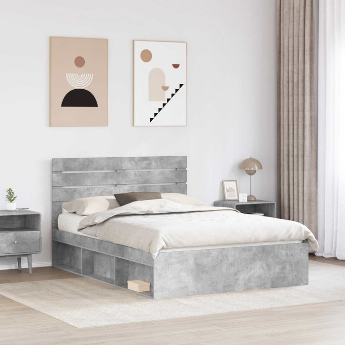 Cadru de pat cu headboard Beton 140 x 190 cm Lemn de pin masiv - WALTI WALTI