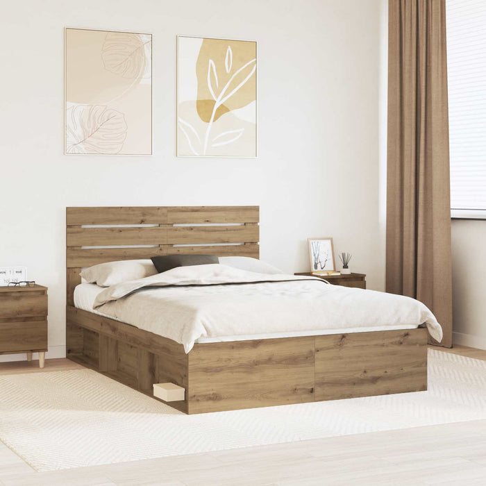 Cadru de pat Stejar artizanal 140 x 190 cm Lemn de pin masiv - WALTI WALTI