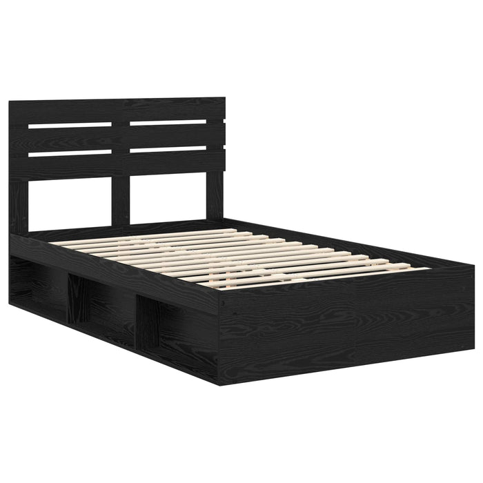 Cadru de pat cu headboard Negru 135 x 190 cm Lemn de pin masiv - WALTI WALTI