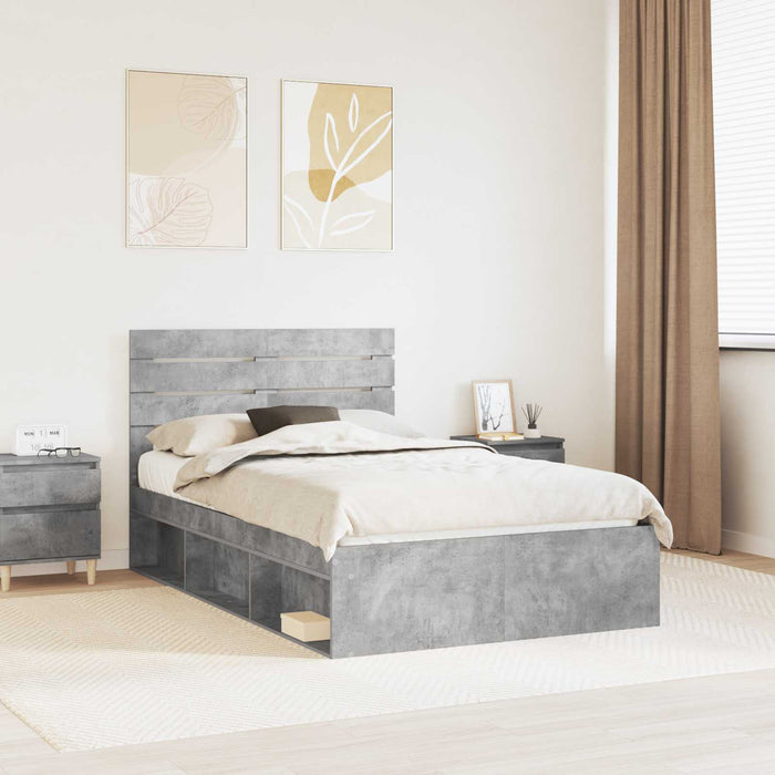 Cadru de pat Gri Concret 135 x 190 cm Lemn de pin masiv - WALTI WALTI