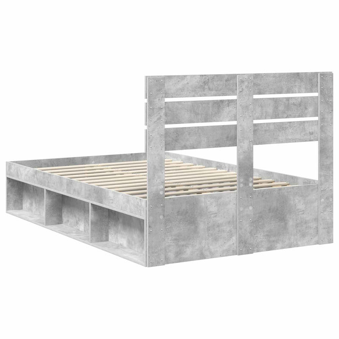 Cadru de pat Gri Concret 135 x 190 cm Lemn de pin masiv - WALTI WALTI