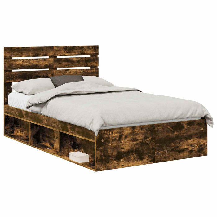Cadru de pat Stejar fumuriu 135 x 190 cm Lemn de pin masiv - WALTI WALTI