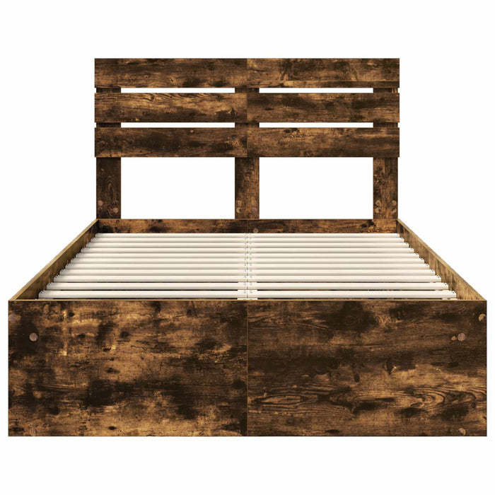 Cadru de pat Stejar fumuriu 135 x 190 cm Lemn de pin masiv - WALTI WALTI