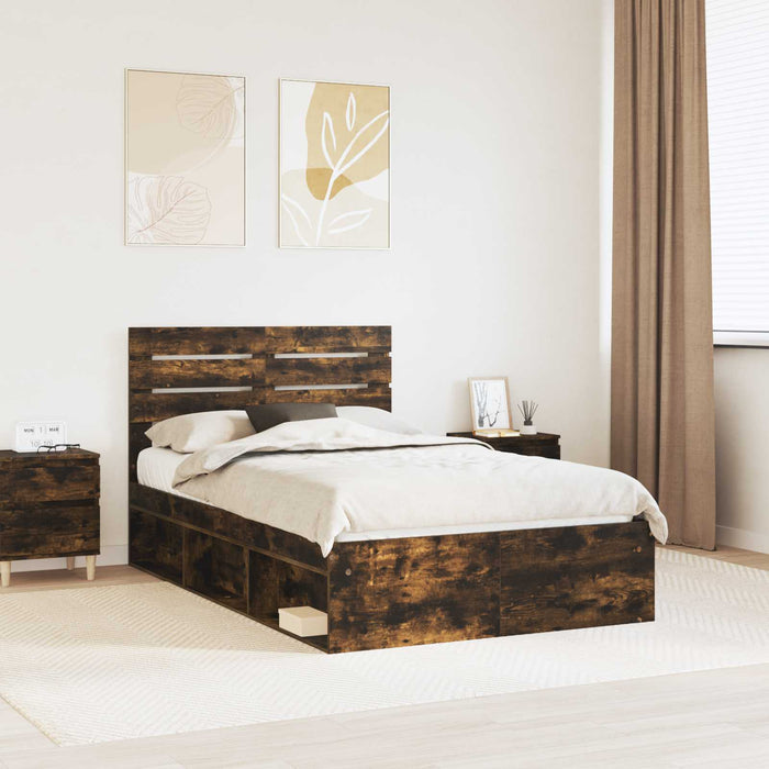 Cadru de pat Stejar fumuriu 120 x 190 cm Lemn de pin masiv - WALTI WALTI