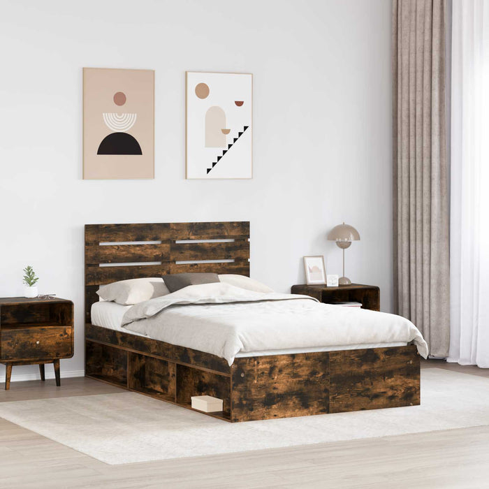 Cadru de pat Stejar fumuriu 120 x 190 cm Lemn de pin masiv - WALTI WALTI