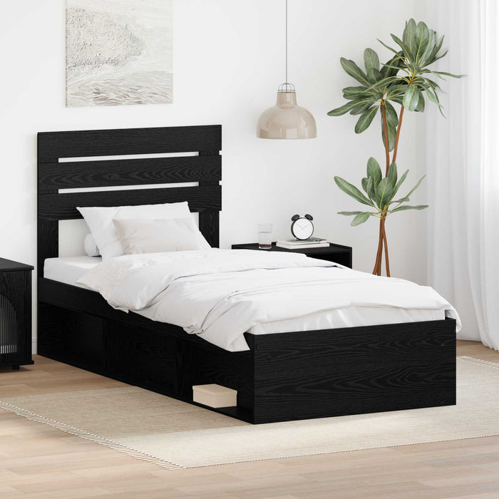 Cadru de pat cu headboard Negru 100 x 200 cm Lemn de pin masiv - WALTI WALTI