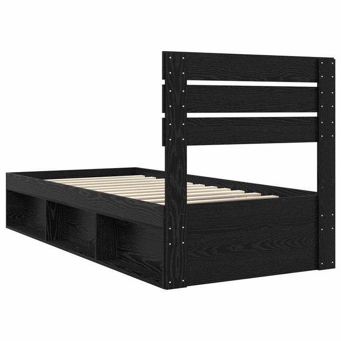 Cadru de pat cu headboard Negru 90 x 200 cm Lemn de pin masiv - WALTI WALTI