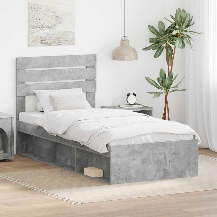 Cadru de pat cu headboard Beton 90 x 200 cm Lemn de pin masiv - WALTI WALTI