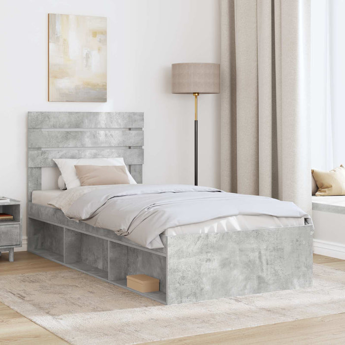 Cadru de pat cu headboard Beton 90 x 200 cm Lemn de pin masiv - WALTI WALTI