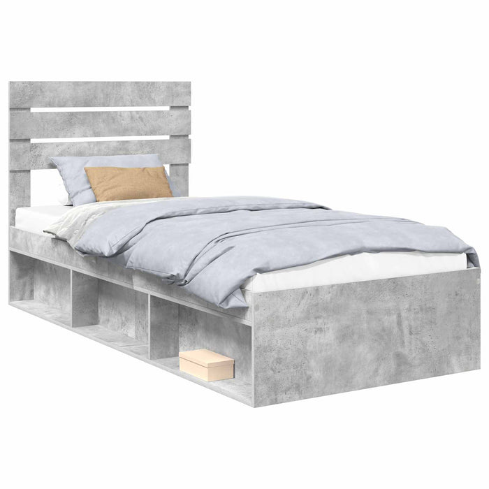 Cadru de pat cu headboard Beton 90 x 200 cm Lemn de pin masiv - WALTI WALTI