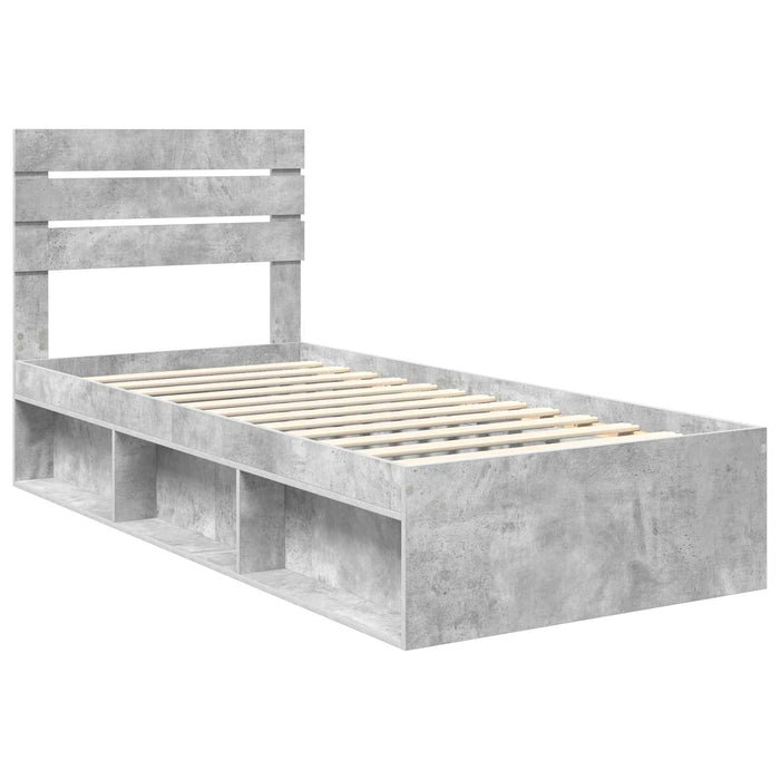 Cadru de pat cu headboard Beton 90 x 200 cm Lemn de pin masiv - WALTI WALTI