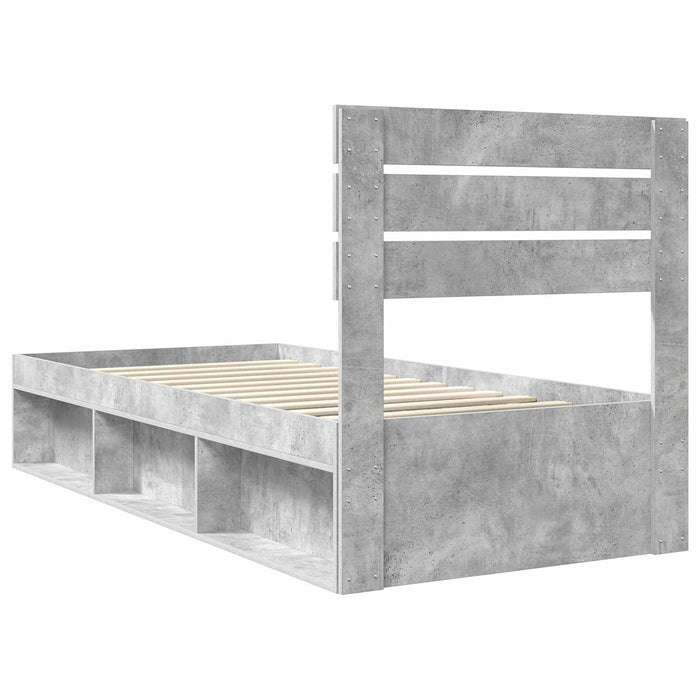 Cadru de pat cu headboard Beton 90 x 200 cm Lemn de pin masiv - WALTI WALTI