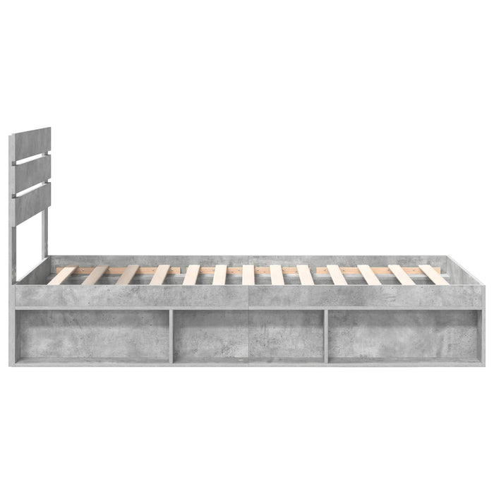 Cadru de pat cu headboard Beton 90 x 200 cm Lemn de pin masiv - WALTI WALTI