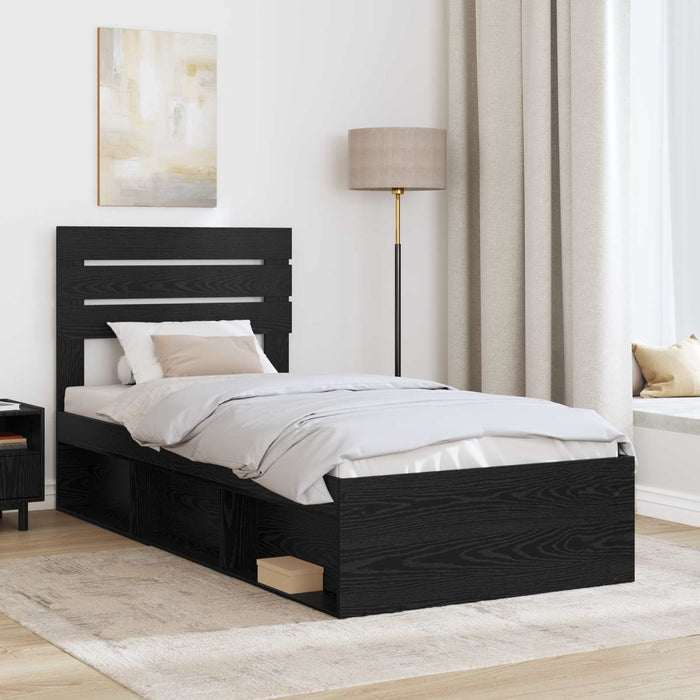 Cadru de pat cu headboard Negru 90 x 190 cm Lemn de pin masiv - WALTI WALTI