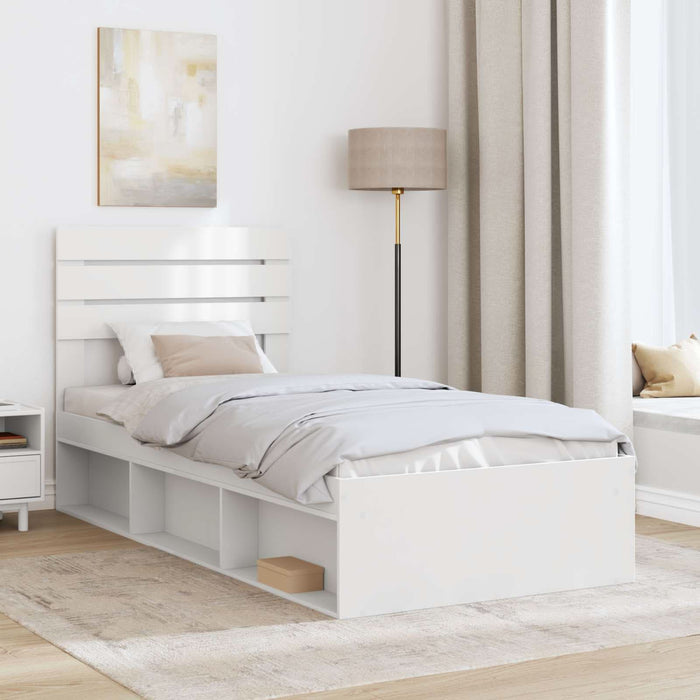 Cadru de pat cu headboard Alb 75 x 190 cm Lemn de pin masiv - WALTI WALTI