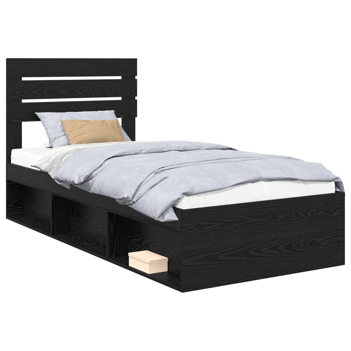 Cadru de pat cu headboard Negru 75 x 190 cm Lemn de pin masiv - WALTI WALTI
