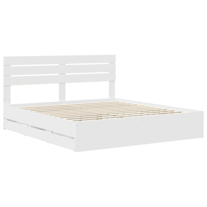 Cadru de pat cu sertar Alb 200 x 200 cm Lemn Ingineresc - WALTI WALTI