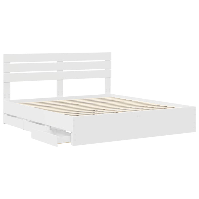 Cadru de pat cu sertar Alb 200 x 200 cm Lemn Ingineresc - WALTI WALTI