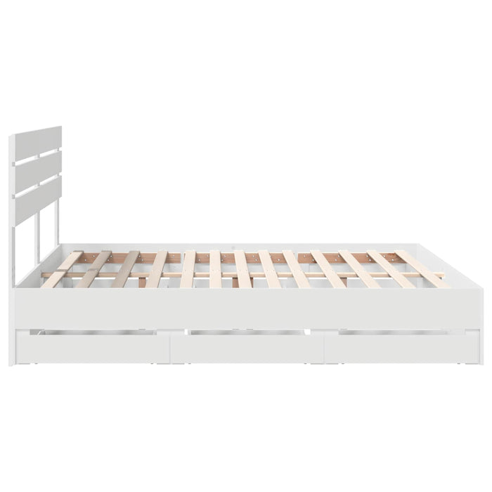 Cadru de pat cu sertar Alb 200 x 200 cm Lemn Ingineresc - WALTI WALTI