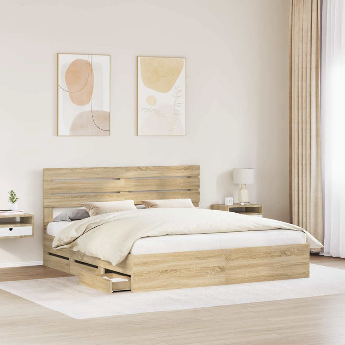 Cadru de pat Stejar Sonoma 200 x 200 cm Lemn Ingineresc - WALTI WALTI