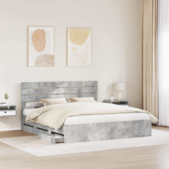 Cadru de pat Gri din beton 200 x 200 cm Lemn Ingineresc - WALTI WALTI