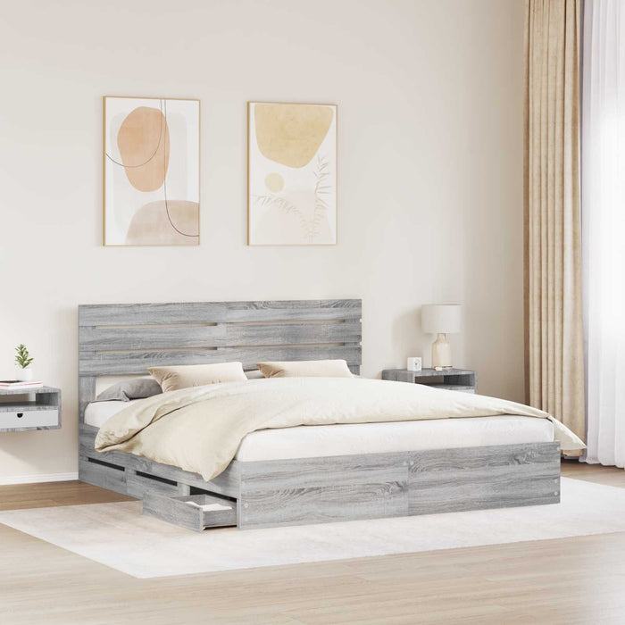 Cadru de pat cu sertar Gri Sonoma 200 x 200 cm Lemn Ingineresc - WALTI WALTI