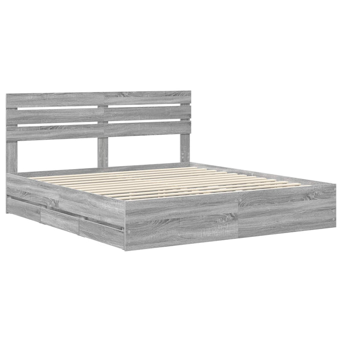 Cadru de pat cu sertar Gri Sonoma 200 x 200 cm Lemn Ingineresc - WALTI WALTI