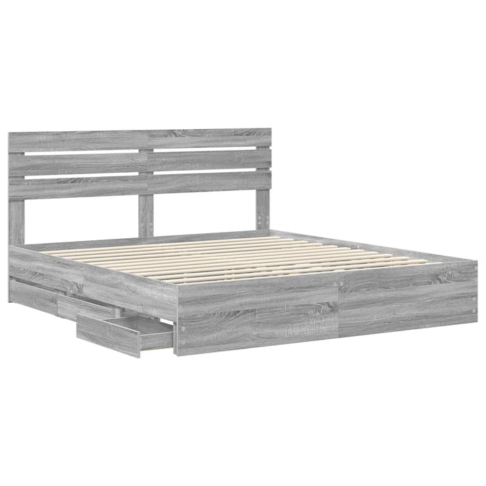 Cadru de pat cu sertar Gri Sonoma 200 x 200 cm Lemn Ingineresc - WALTI WALTI