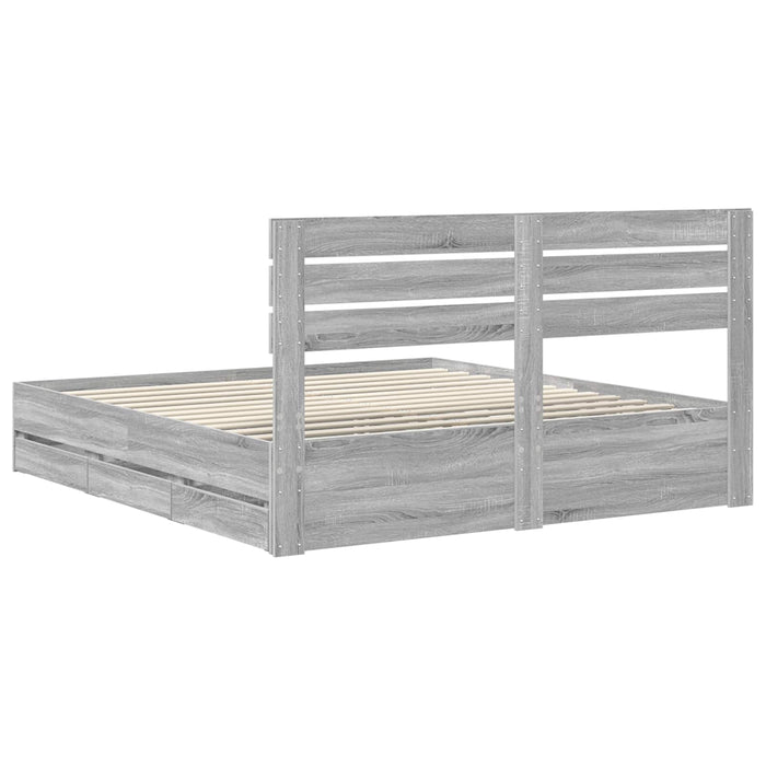 Cadru de pat cu sertar Gri Sonoma 200 x 200 cm Lemn Ingineresc - WALTI WALTI