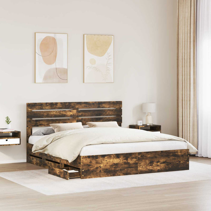 Cadru de pat Stejar fumuriu 180 x 200 cm Lemn Ingineresc - WALTI WALTI