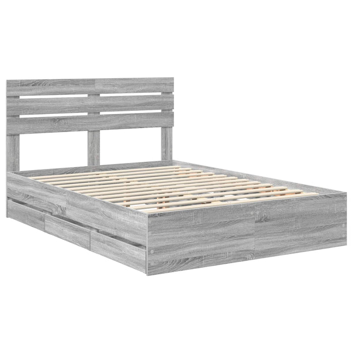Cadru de pat cu sertar Gri Sonoma 140 x 190 cm Lemn Ingineresc - WALTI WALTI