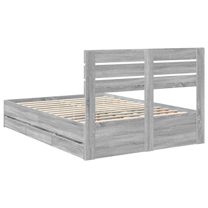 Cadru de pat cu sertar Gri Sonoma 140 x 190 cm Lemn Ingineresc - WALTI WALTI