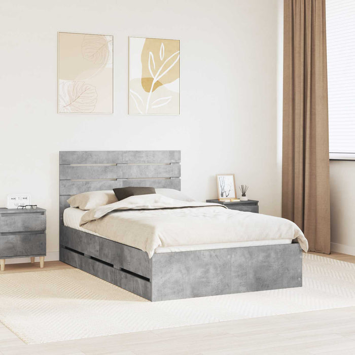 Cadru de pat Gri din beton 135 x 190 cm Lemn Ingineresc - WALTI WALTI