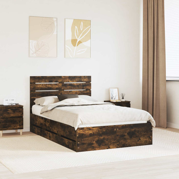 Cadru de pat Stejar fumuriu 135 x 190 cm Lemn Ingineresc - WALTI WALTI