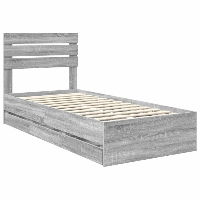 Cadru de pat cu sertar Gri Sonoma 100 x 200 cm Lemn Ingineresc - WALTI WALTI