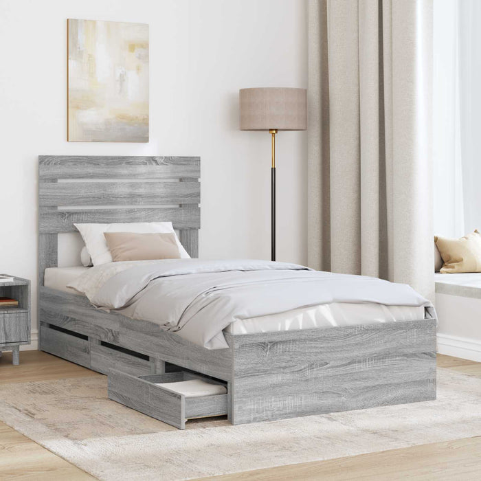 Cadru de pat cu sertar Gri Sonoma 90 x 190 cm Lemn Ingineresc - WALTI WALTI