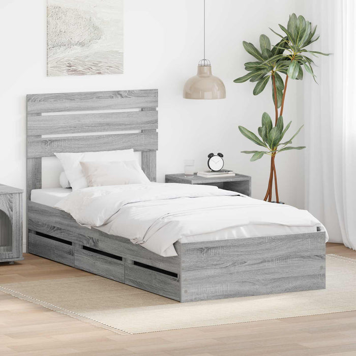 Cadru de pat cu sertar Gri Sonoma 90 x 200 cm Lemn Ingineresc - WALTI WALTI