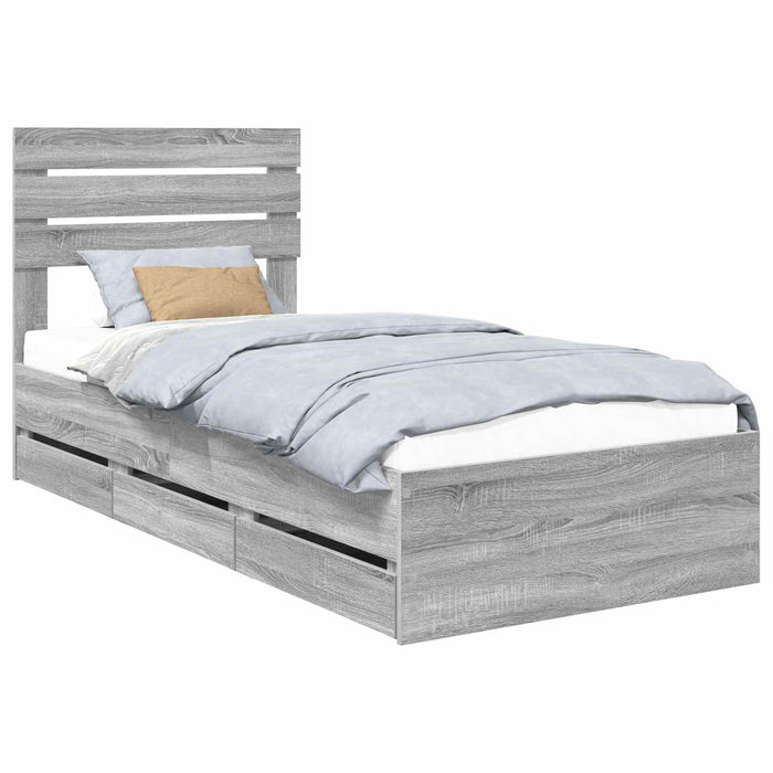 Cadru de pat cu sertar Gri Sonoma 90 x 200 cm Lemn Ingineresc - WALTI WALTI