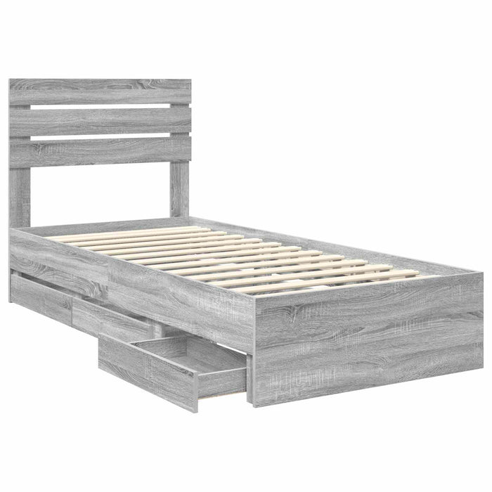 Cadru de pat cu sertar Gri Sonoma 75 x 190 cm Lemn Ingineresc - WALTI WALTI