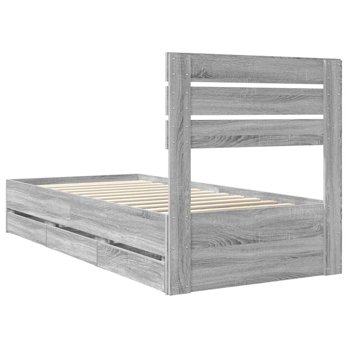 Cadru de pat cu sertar Gri Sonoma 75 x 190 cm Lemn Ingineresc - WALTI WALTI