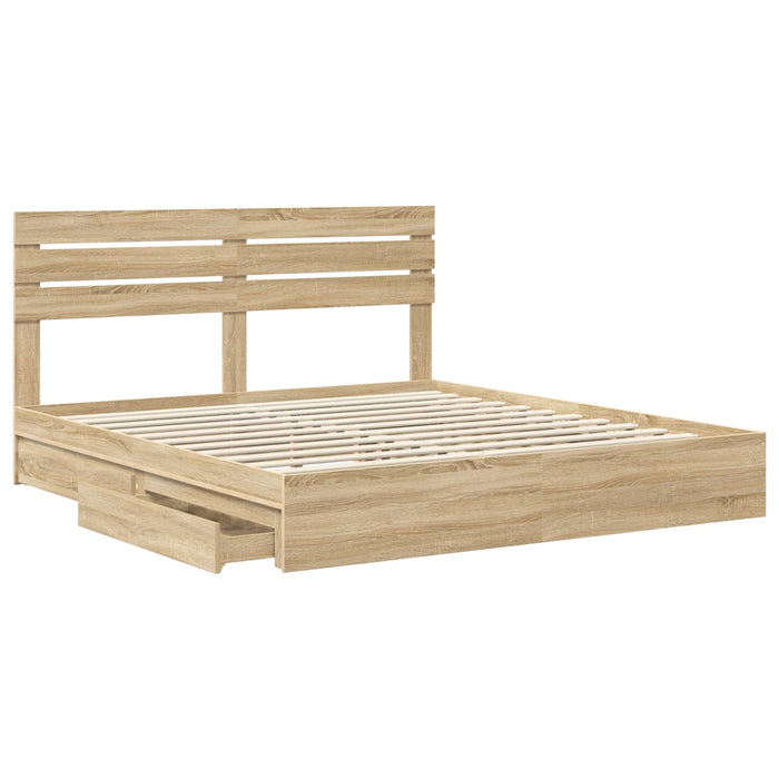 Pat cu storage Stejar Sonoma 180 x 200 cm Lemn compozit - WALTI WALTI