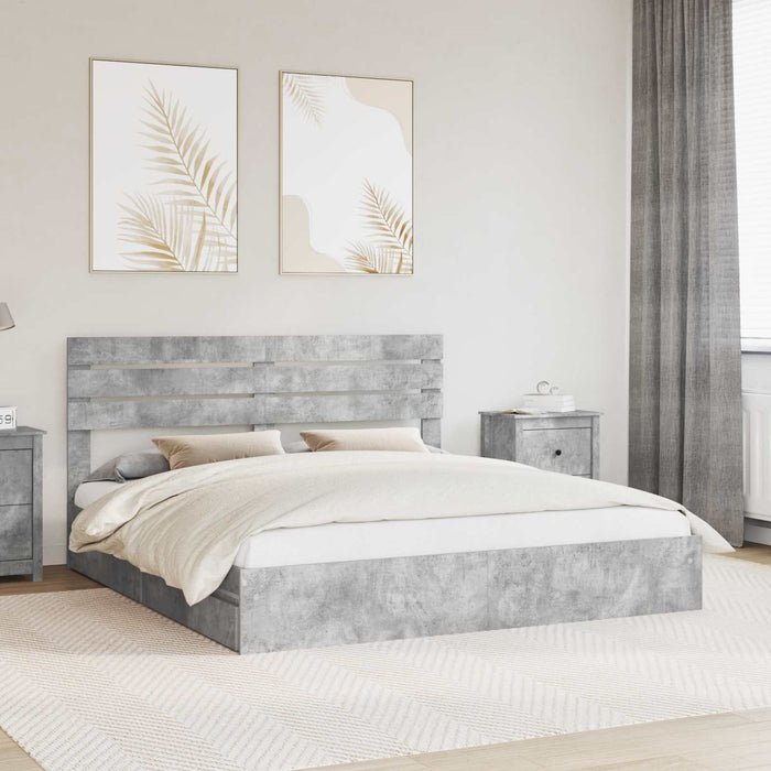 Pat cu storage Gri din beton 180 x 200 cm Lemn compozit - WALTI WALTI