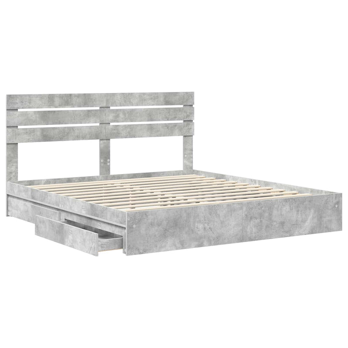 Pat cu storage Gri din beton 180 x 200 cm Lemn compozit - WALTI WALTI