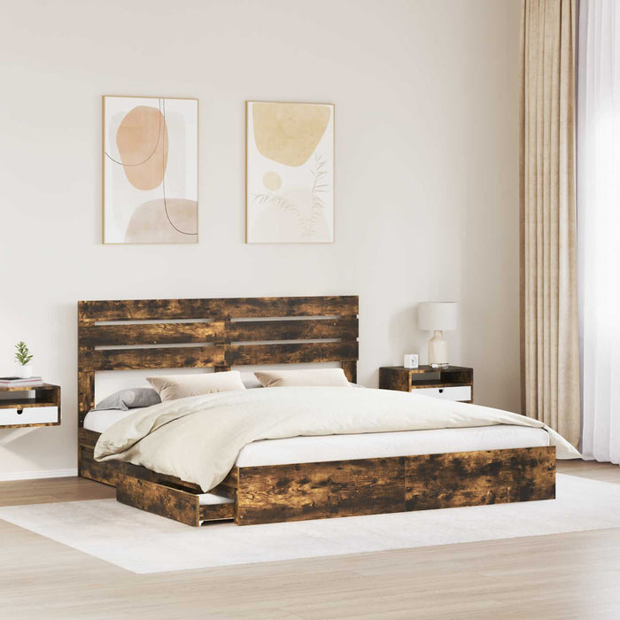 Pat cu storage Stejar fumuriu 180 x 200 cm Lemn compozit - WALTI WALTI