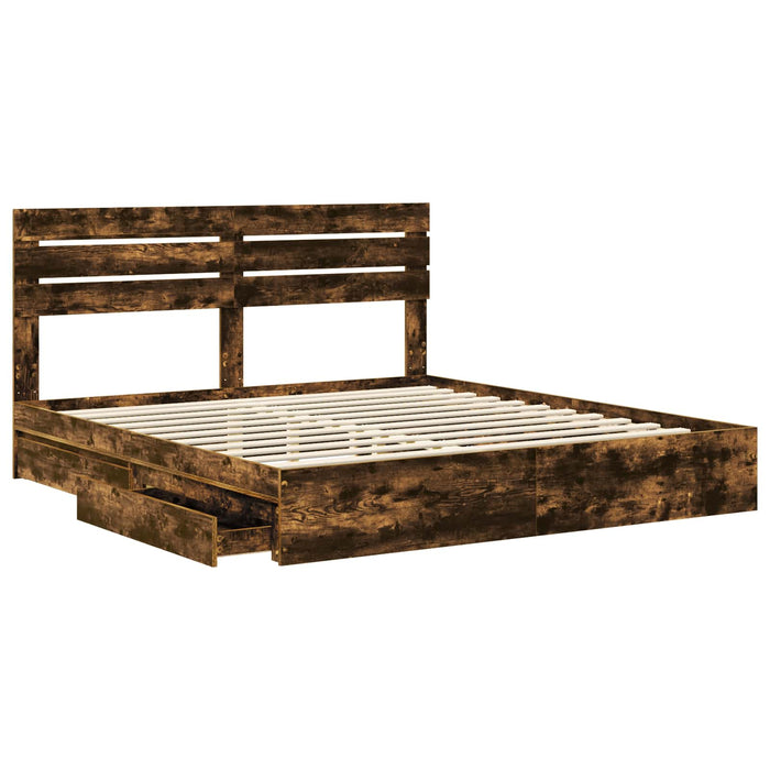 Pat cu storage Stejar fumuriu 180 x 200 cm Lemn compozit - WALTI WALTI